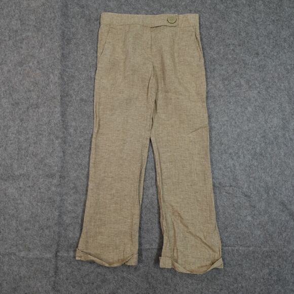 Tory Burch Pants Women 4 Linen Wide Leg Cuffed Tan Brown Beachy Preppy Lagenlook - Picture 1 of 11